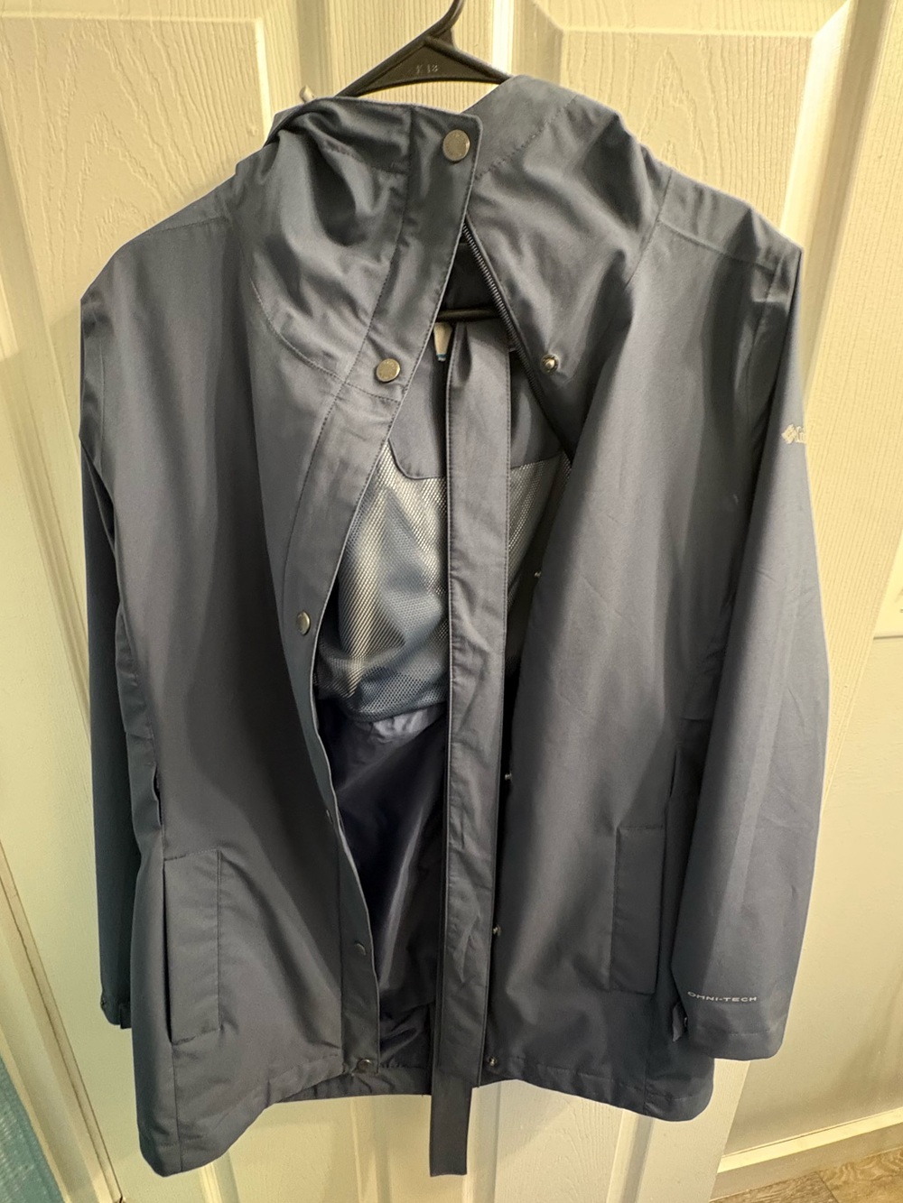 Women's Navy Hooded Trench Coat - Lightweight Waterproof